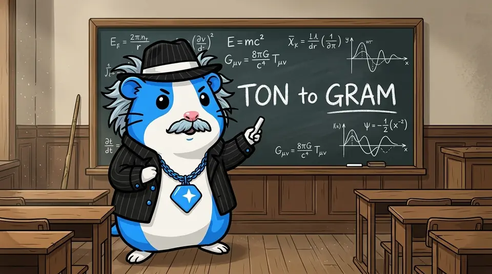 Gramster teaching TON to GRAM on a blackboard